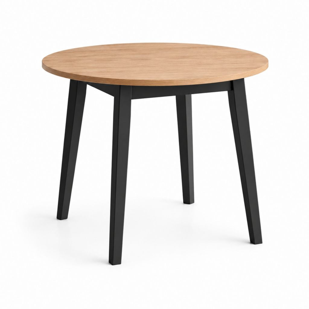 Tavolo da pranzo rotondo rovere naturale e acciaio nero Ø100 x 75 cm