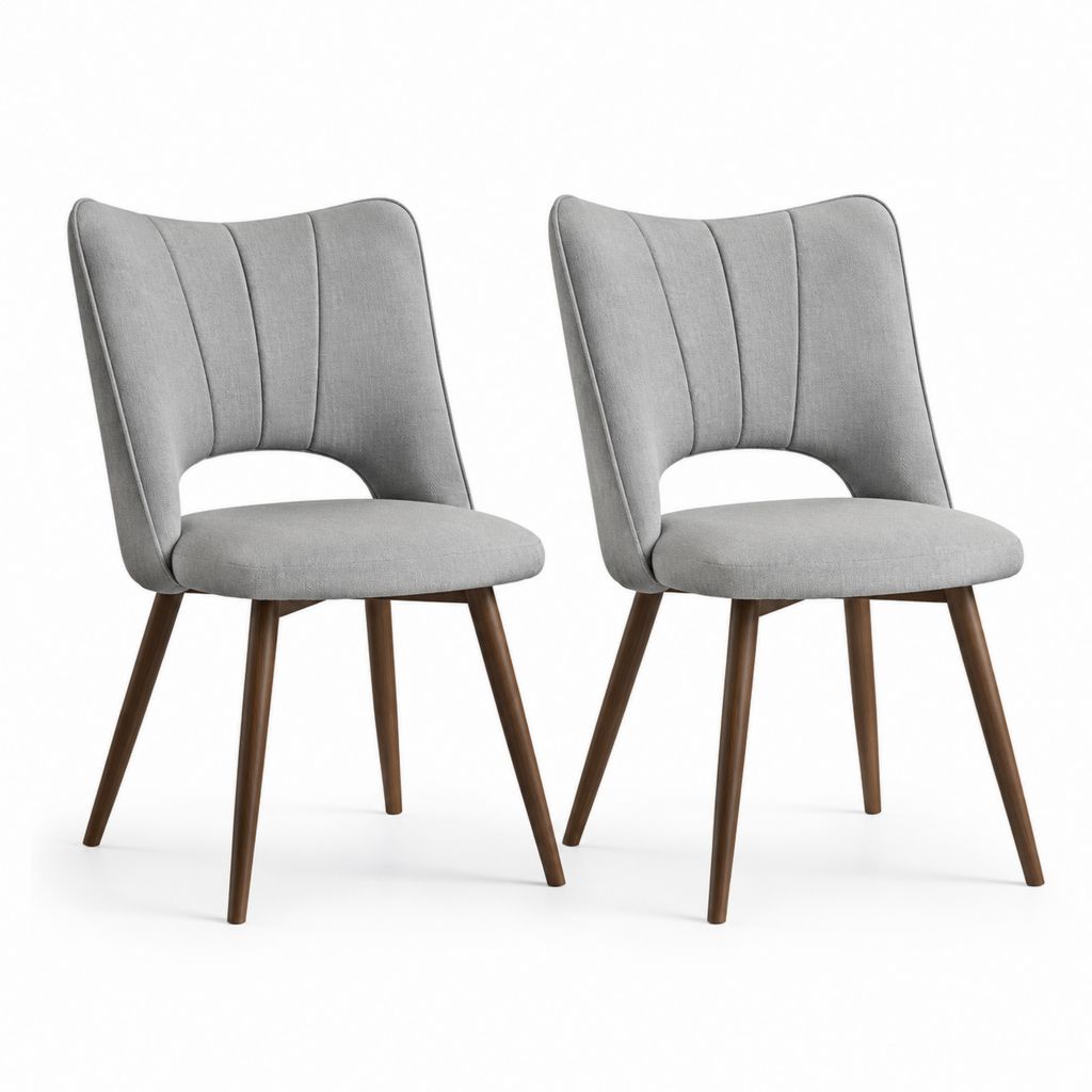 Set di 2 sedie da pranzo grigie in poliestere con gambe in legno massello di faggio schienale curvo 47 x 59 x 88 cm