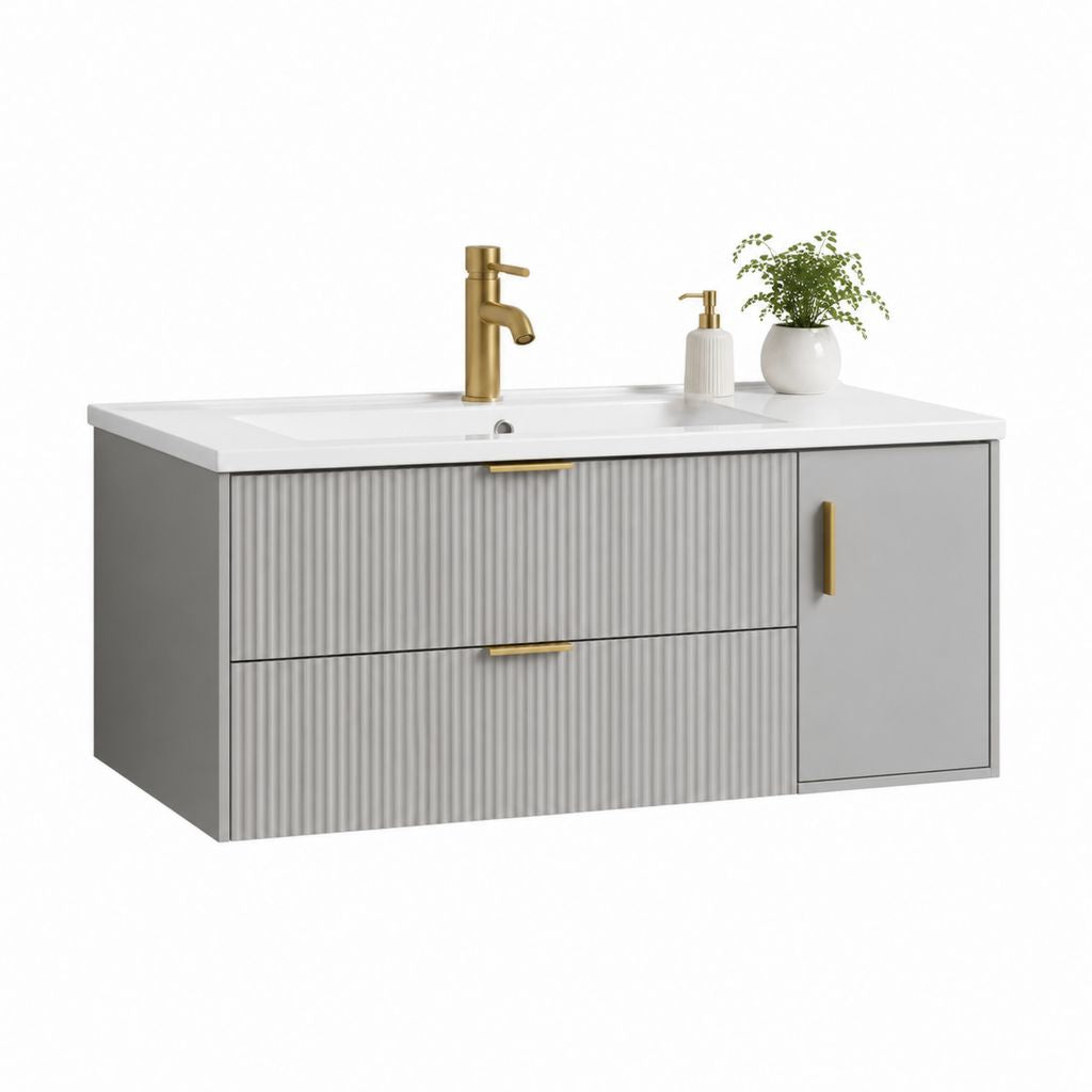 Mobile sottolavabo sospeso grigio in MDF con lavabo in ceramica 100 x 46 x 50 cm