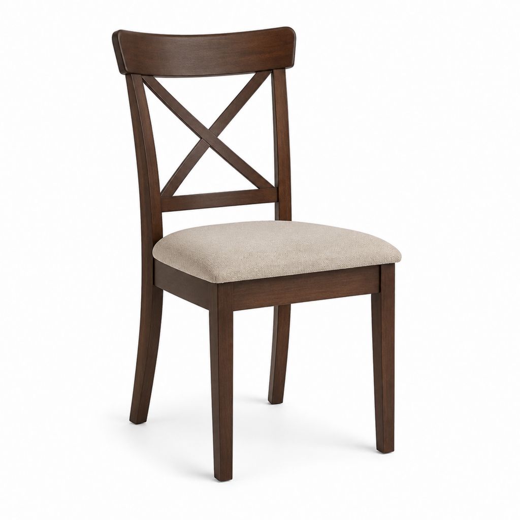 Sedia da pranzo marrone in legno massello con seduta imbottita beige 45 x 55 x 98 cm