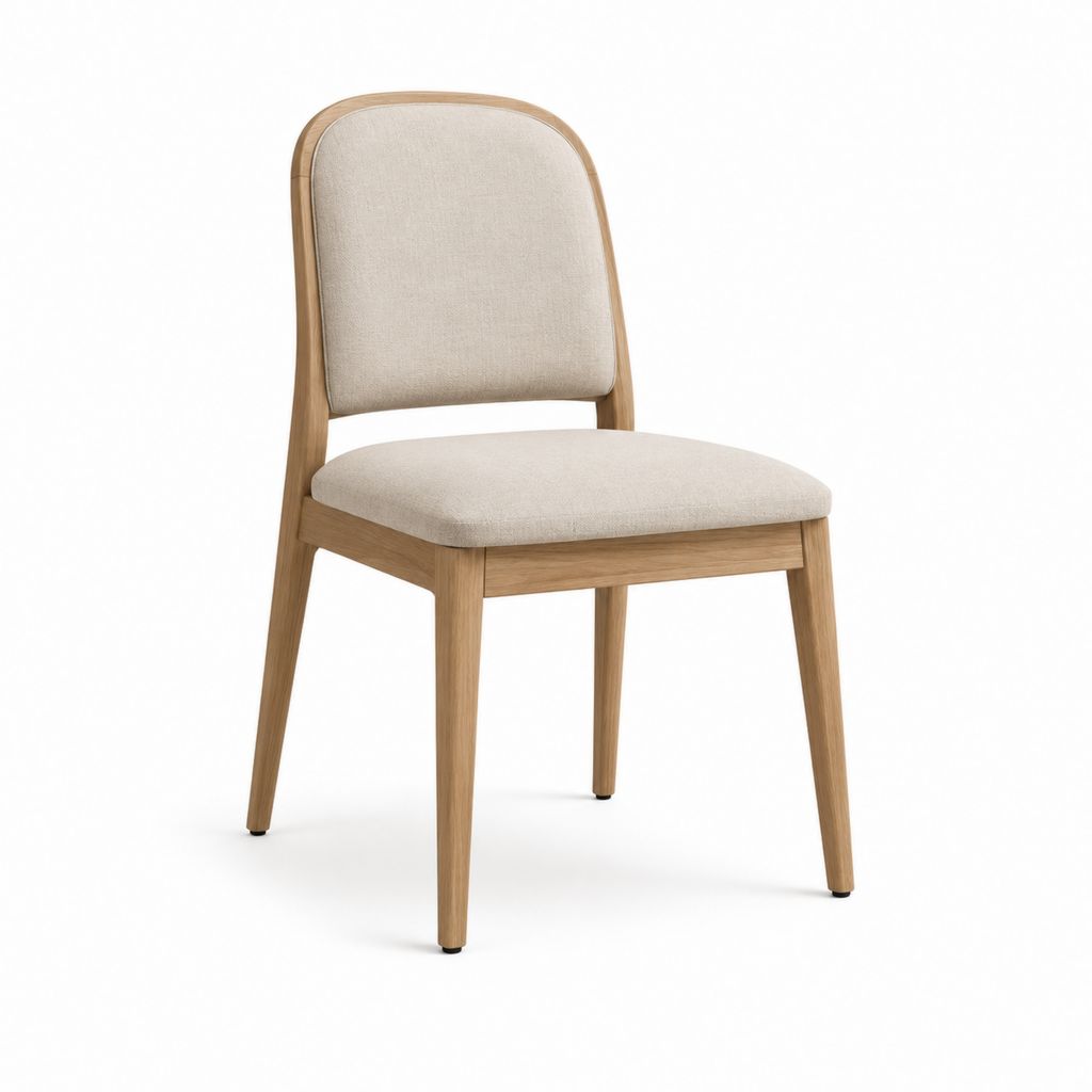 Sedia da pranzo beige in legno massello con schienale imbottito 48 x 56 x 82 cm