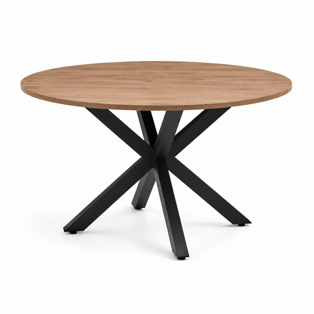 Tavolo da pranzo rotondo rovere naturale e acciaio nero diametro 120 cm altezza 75 cm