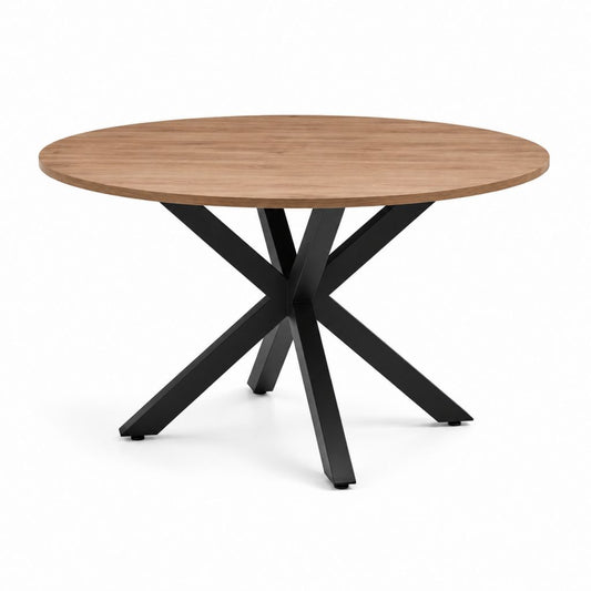 Tavolo da pranzo rotondo rovere naturale e acciaio nero diametro 120 cm altezza 75 cm