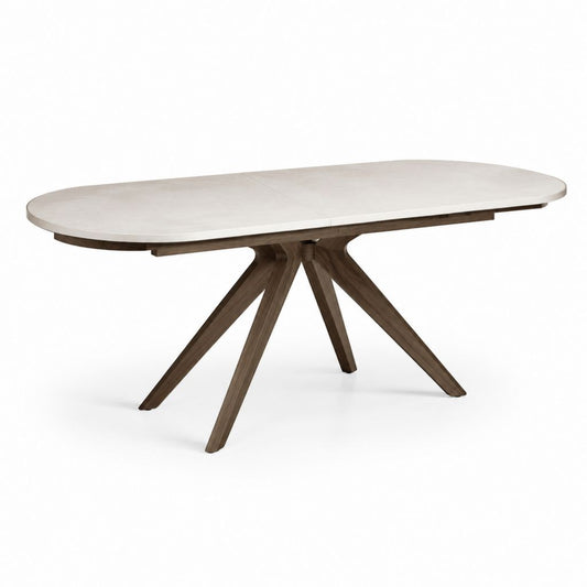 Tavolo da pranzo allungabile ovale bianco e noce in ceramica e MDF 180-220 x 100 x 76 cm