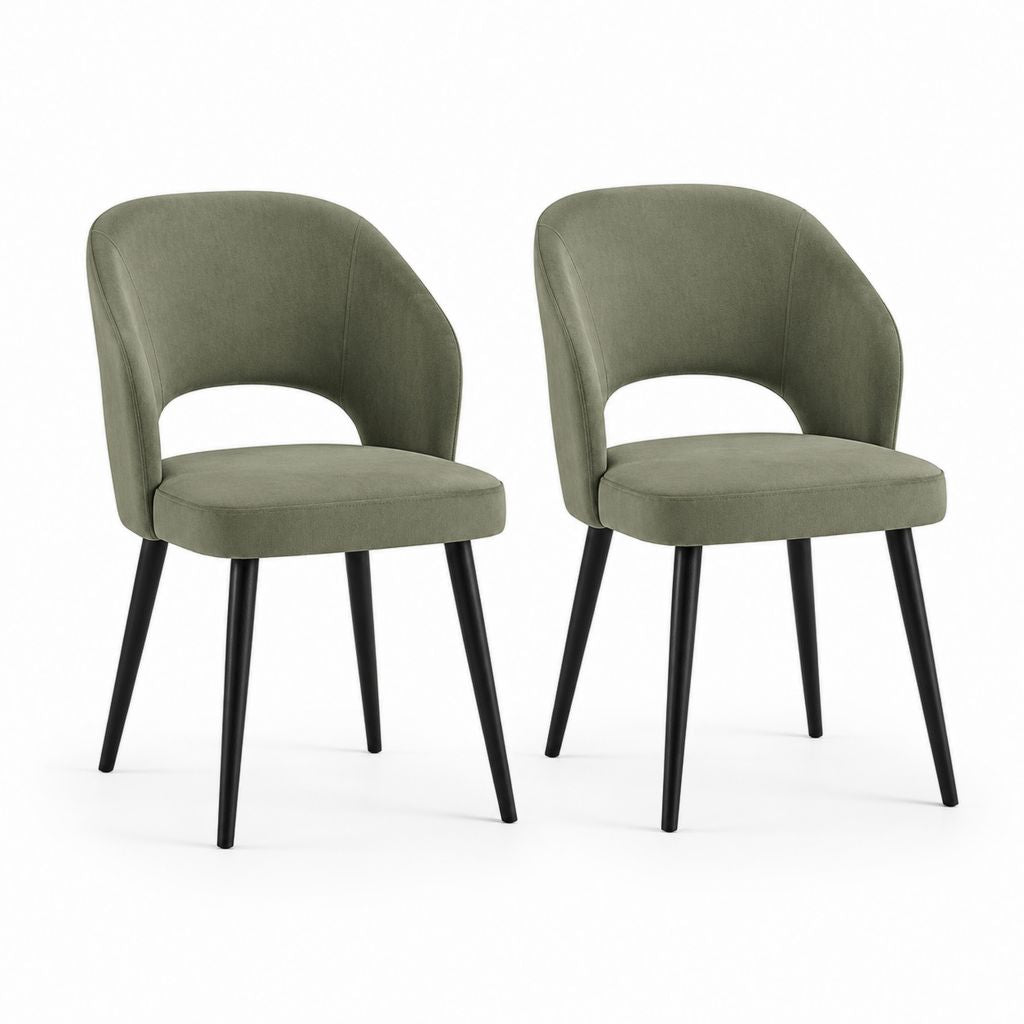 Set 2 sedie da pranzo verdi in poliestere effetto velluto con gambe in acciaio 52 x 57 x 80 cm