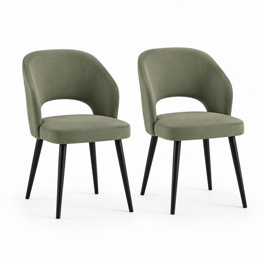 Set 2 sedie da pranzo verdi in poliestere effetto velluto con gambe in acciaio 52 x 57 x 80 cm
