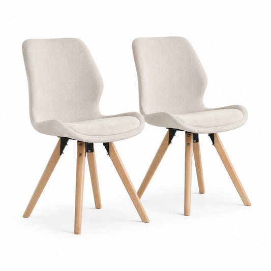 Set di 2 sedie da pranzo beige con schienale curvo rivestite in poliestere e gambe in faggio massello 48 x 55 x 82 cm