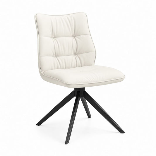 Sedia da pranzo girevole crema in PU con base in acciaio nero 45 x 56 x 86 cm