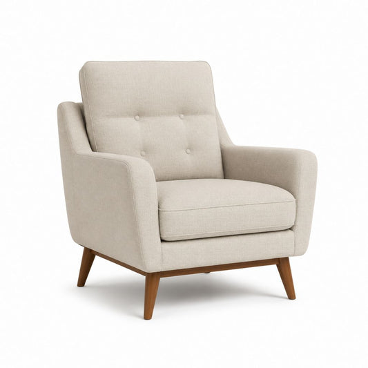 Poltrona da soggiorno beige in poliestere con gambe in legno massello 78 x 84 x 95 cm