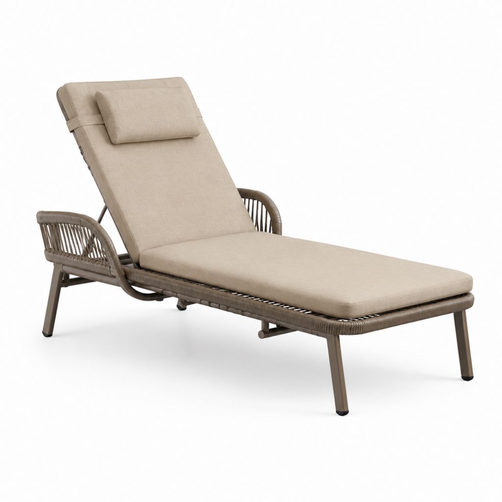 Lettino prendisole reclinabile rettangolare beige in alluminio e corda di polietilene 200 x 70 x 35-90 cm
