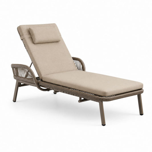 Lettino prendisole reclinabile rettangolare beige in alluminio e corda di polietilene 200 x 70 x 35-90 cm