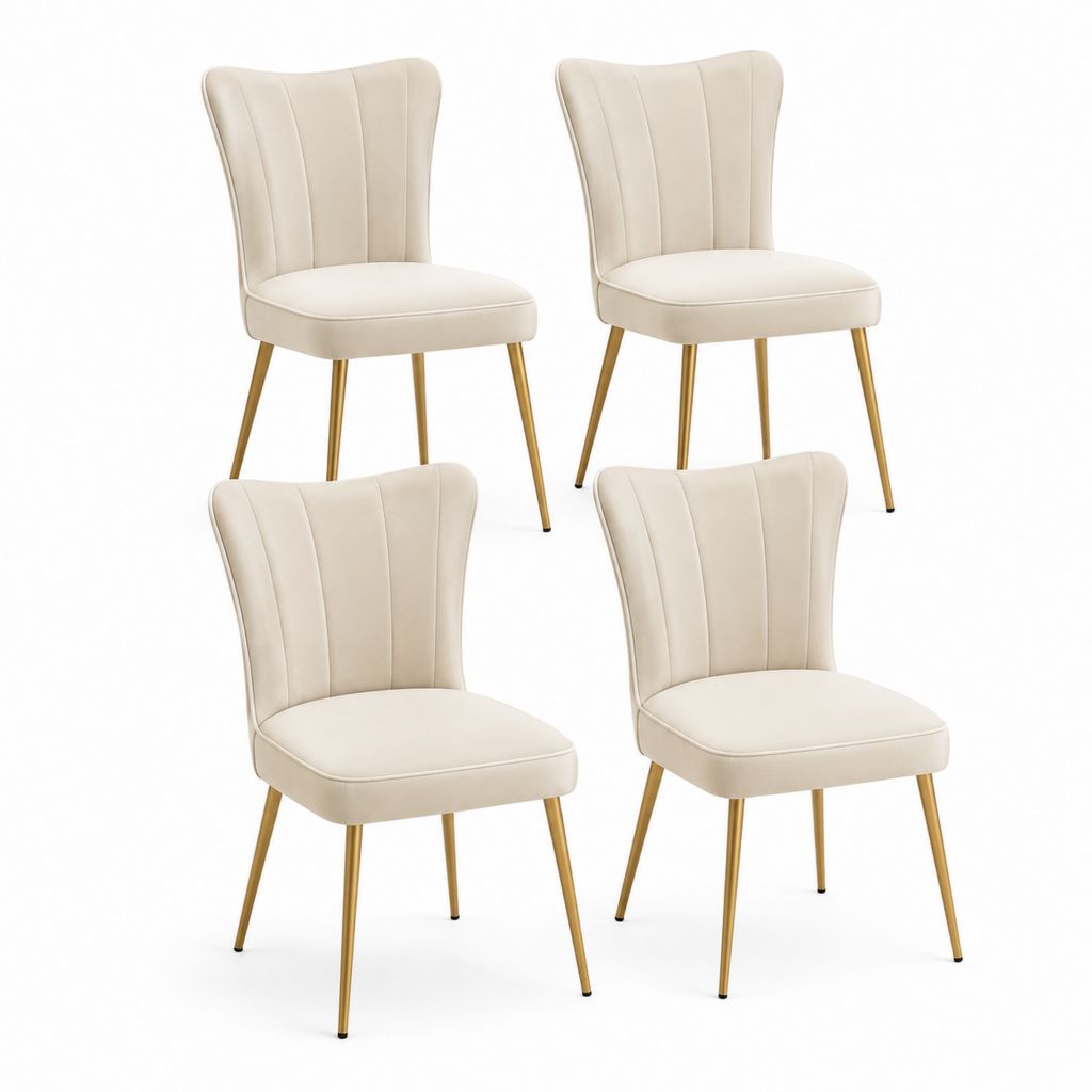 Set 4 sedie da pranzo beige in pelle sintetica PU con schienale sagomato e gambe in acciaio 48 x 60 x 92 cm