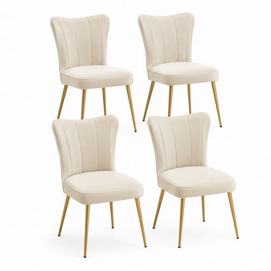 Set 4 sedie da pranzo beige in pelle sintetica PU con schienale sagomato e gambe in acciaio 48 x 60 x 92 cm