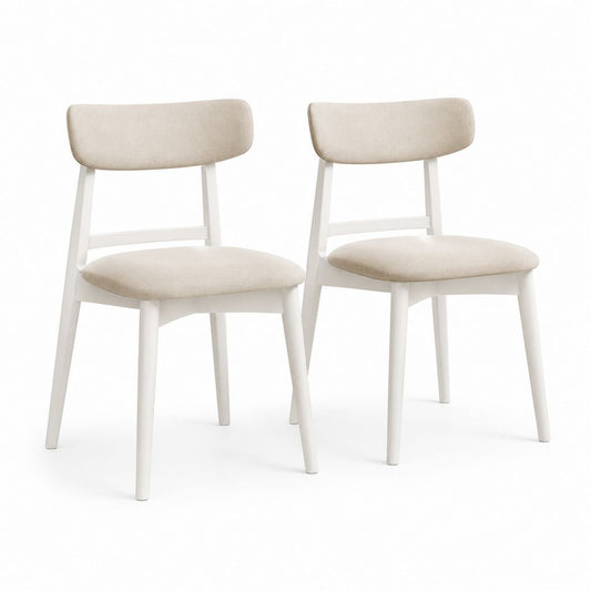 Set 2 sedie da pranzo beige e bianco in poliestere e legno massello con schienale curvo 46 x 53 x 78 cm