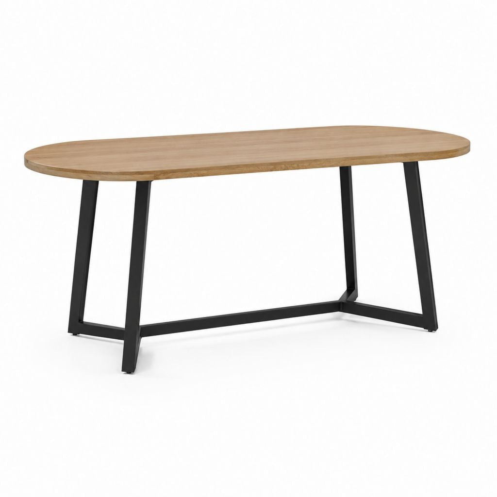 Tavolo da pranzo ovale rovere e acciaio nero 180 x 90 x 75 cm