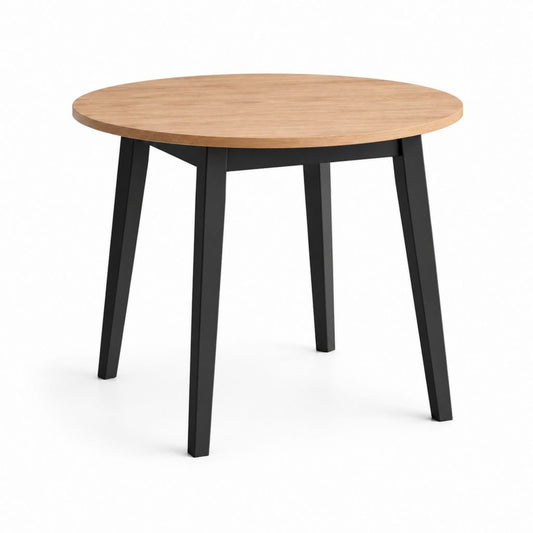 Tavolo da pranzo rotondo rovere naturale e acciaio nero Ø100 x 75 cm