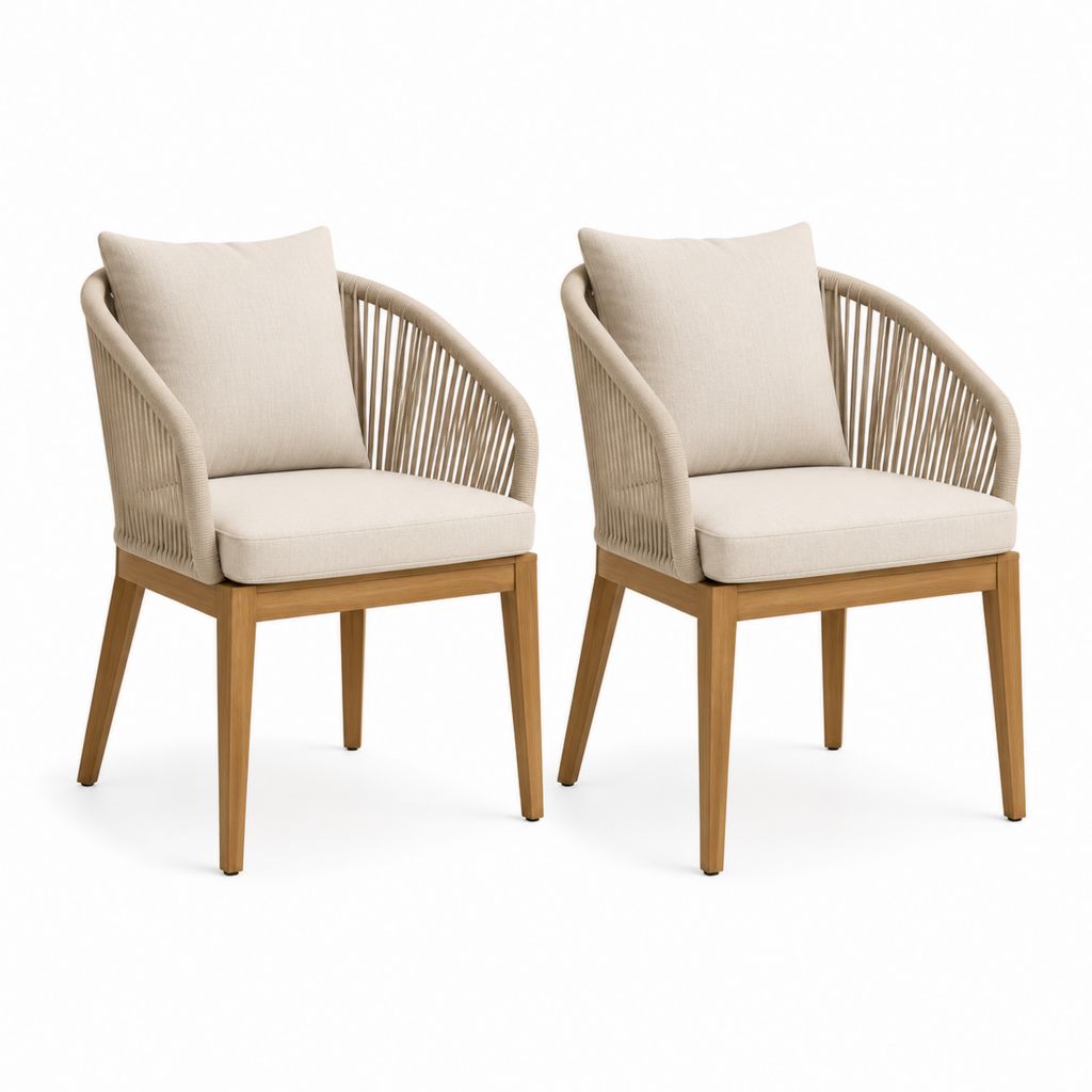 Set di 2 sedie da pranzo beige in corda PE e legno massello di acacia 58 x 60 x 82 cm