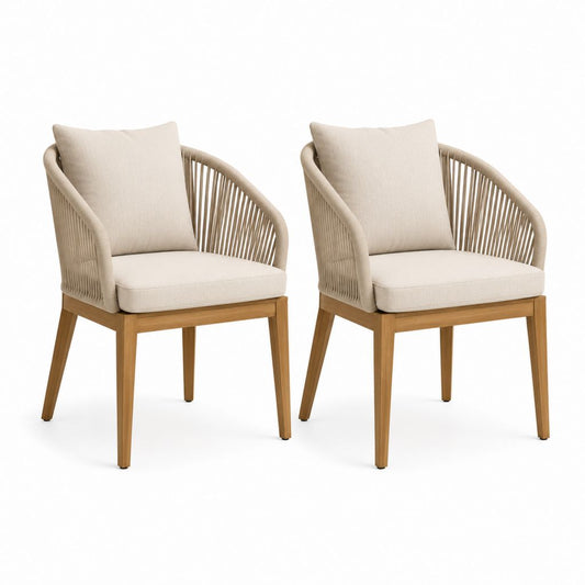 Set di 2 sedie da pranzo beige in corda PE e legno massello di acacia 58 x 60 x 82 cm