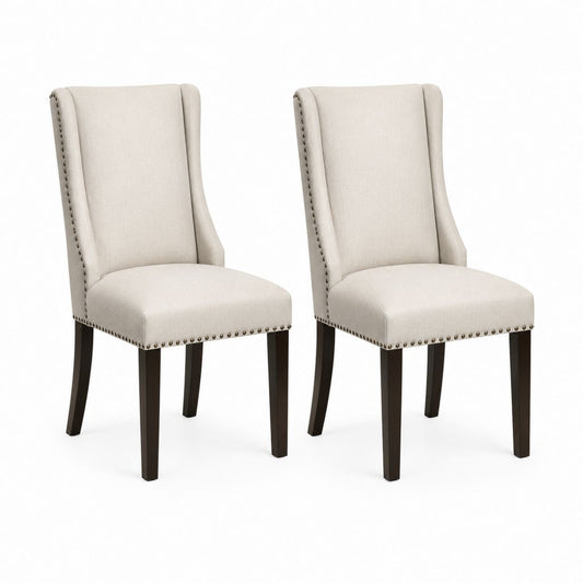 Set 2 sedie da pranzo beige in poliestere con schienale alto e gambe in legno massello 48 x 62 x 105 cm