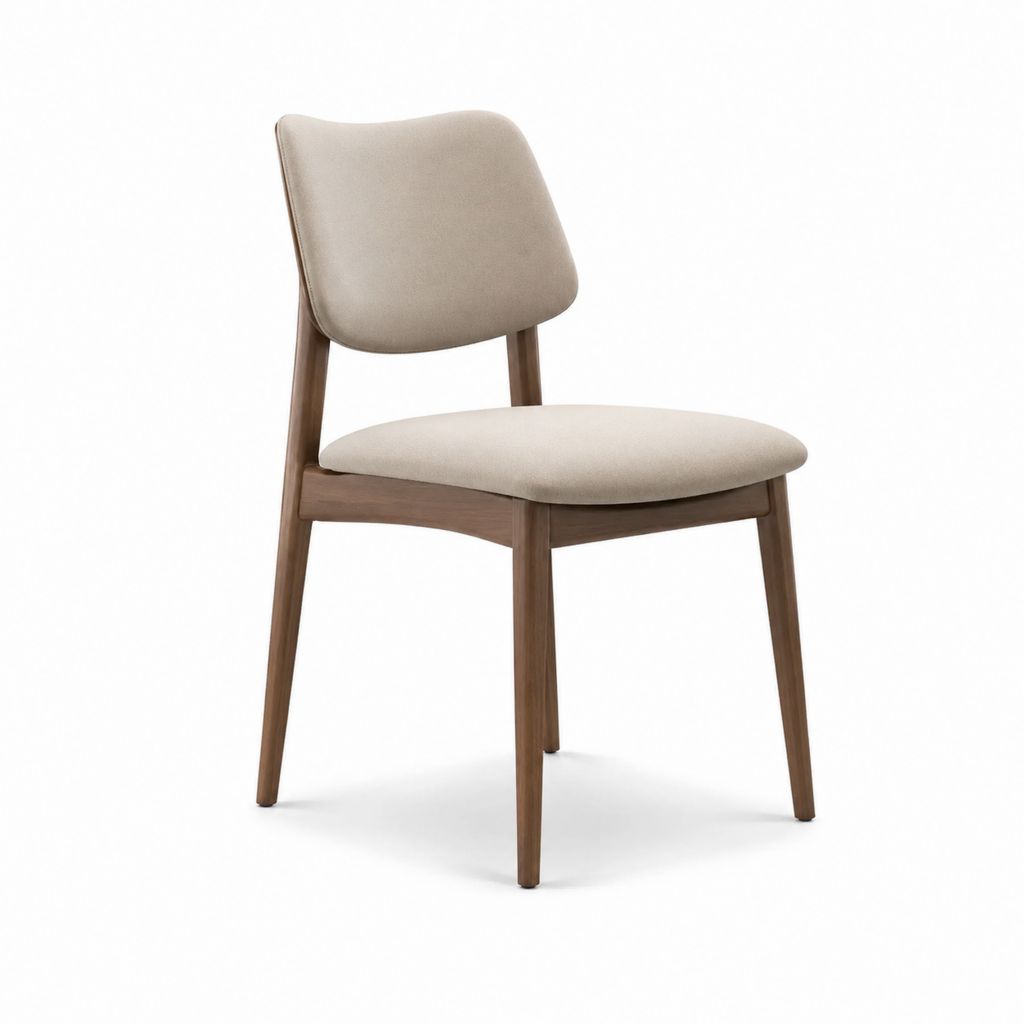 Sedia da pranzo imbottita beige in poliestere e legno massello con schienale curvo 48 x 56 x 82 cm
