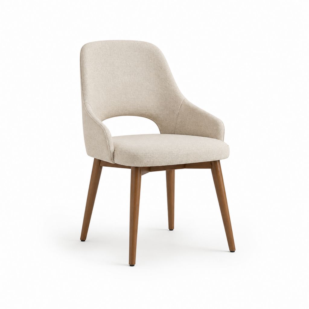 Sedia da pranzo imbottita beige con braccioli rivestimento in poliestere gambe in legno massello 58 x 61 x 82 cm