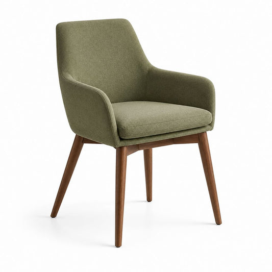 Sedia da pranzo con braccioli verde oliva in poliestere e legno massello 58 x 60 x 85 cm