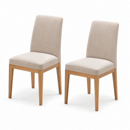 Set 2 sedie da pranzo beige in poliestere e legno massello di faggio 45 x 56 x 98 cm