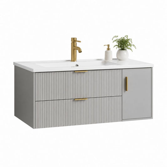 Mobile sottolavabo sospeso grigio in MDF con lavabo in ceramica 100 x 46 x 50 cm