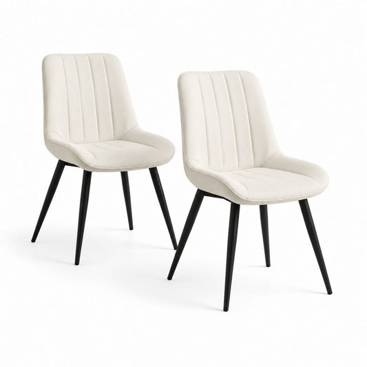 Set 2 sedie da pranzo imbottite avorio in similpelle PU con gambe in acciaio nero 54 x 60 x 84 cm